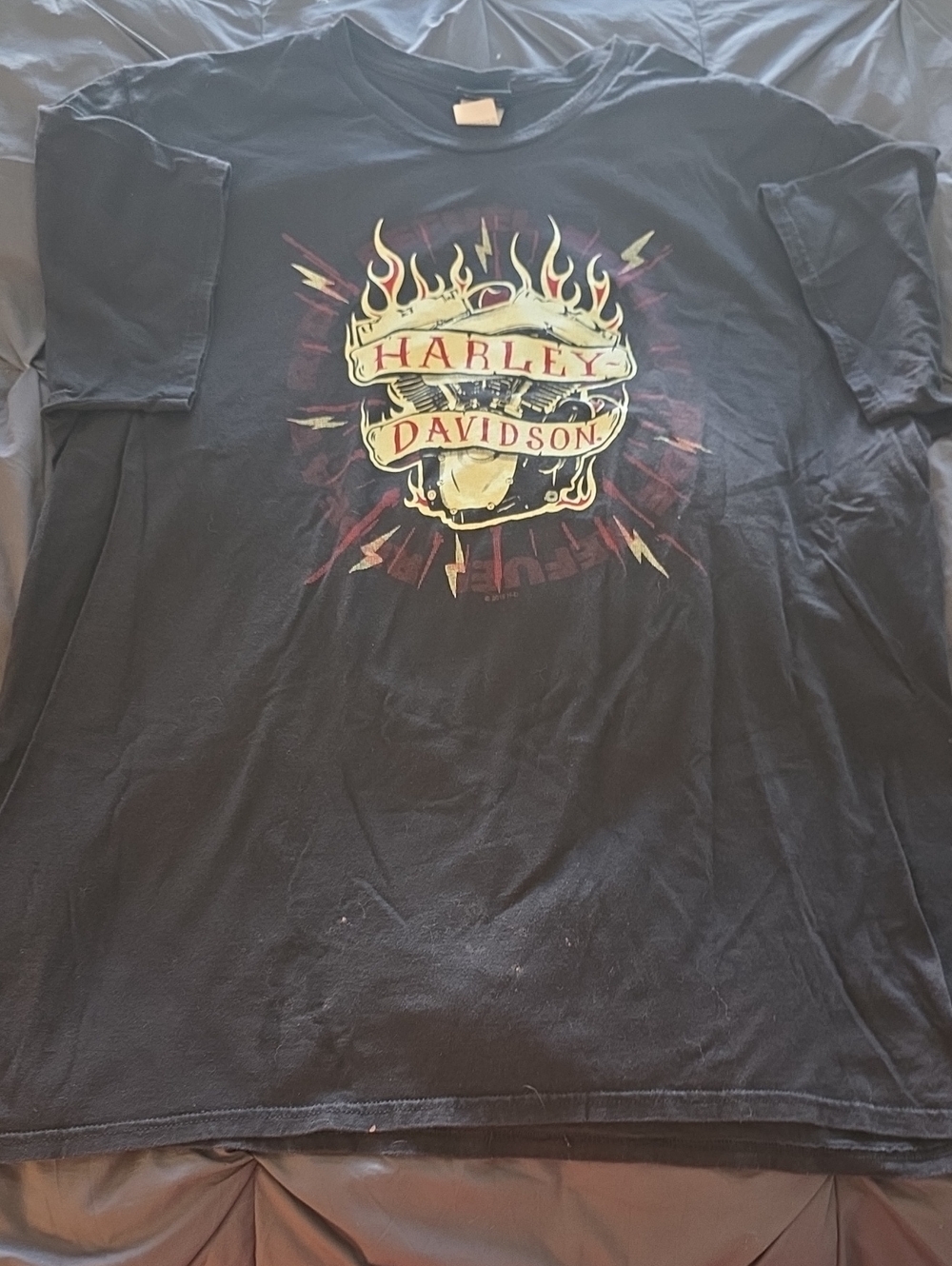 Harley-Davidson Black Tee with Yellow and Red Flame Crest